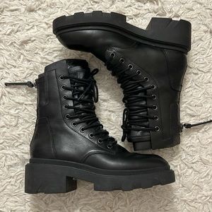 ASH Women's Maddox Platform Moto, Ankle Leather Boot, Black, Size 7